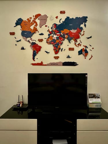 Customer photo review of 3D Pine Wooden World Map for wall