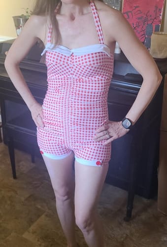 Customer photo review of Gingham 1950s Halter Bowknot One-piece Swimsuit
