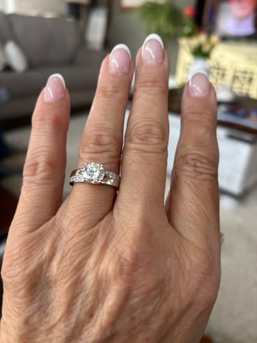 Customer photo review of Round Moissanite Offset Side Stone Row Engagement Ring