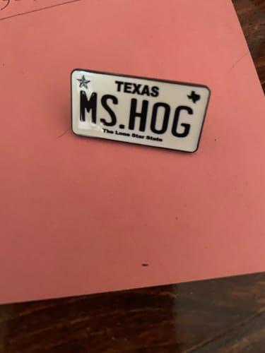 Customer photo review of Texas White License Plate Enamel Pin
