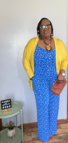 Customer photo review of Plus Size Sleeveless Ruching Ditsy Print Jumper