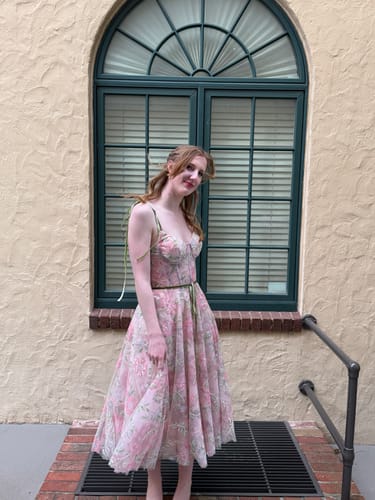 Customer photo review of Corset V Neck Floral Beaded Tulle Dress with Tie Straps
