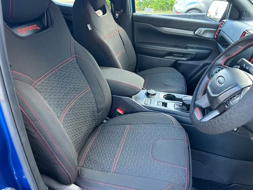Customer photo review of Ford Next-Gen Raptor Premium Neoprene 2x Front Row Seat Covers (Available)