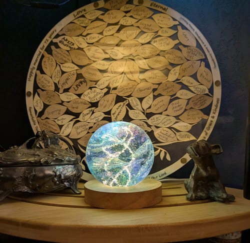 Customer photo review of Dichroic Explosion Orb with Cremation Ash