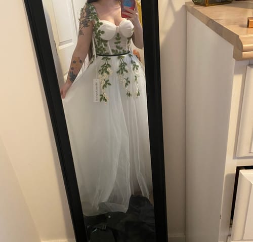 Customer photo review of Corset Leaf Embroidered Midi Dress with removable Straps