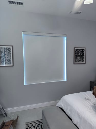 Customer photo review of SmartWings Motorized Light Filtering Roller Shades 70% Blackout Linen