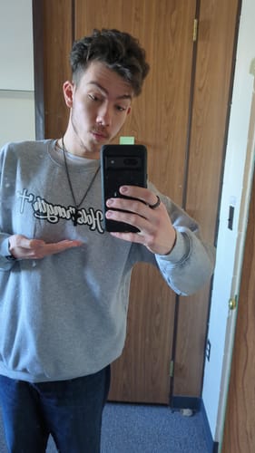 Customer photo review of Puff Print Vintage Crew