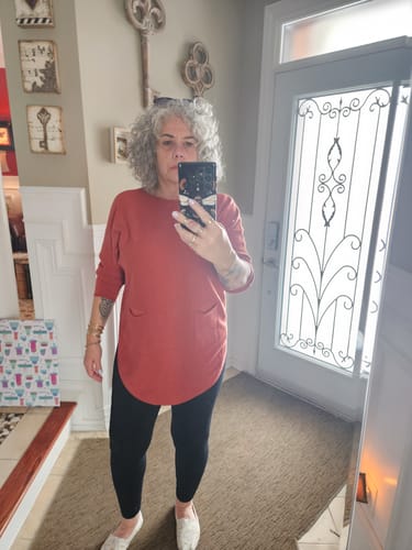 Customer photo review of Meo Oversized Button Sweater (Rust)