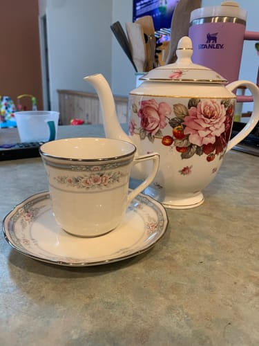 Customer photo review of Peony and Strawberry Blue Bone China Teapot - CLEARANCE