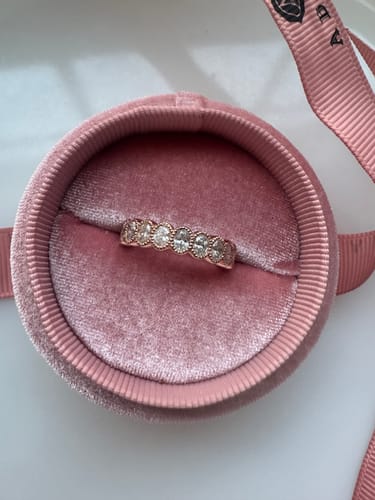 Customer photo review of 14K Gold Oval Cut Three Quarter Way Eternity Milgrain Bezel Set Lab Grown Diamond Wedding Band Ring
