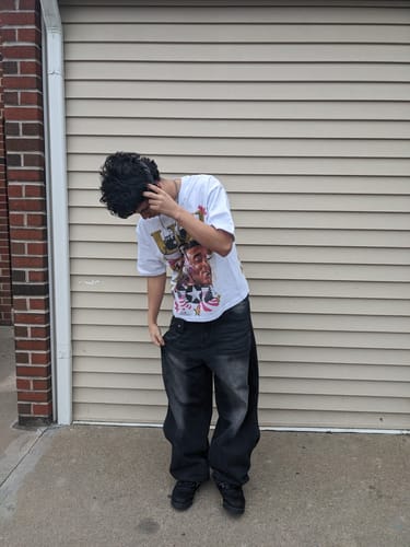Customer photo review of INFLATION Brand Washed Baggy Denim Pants