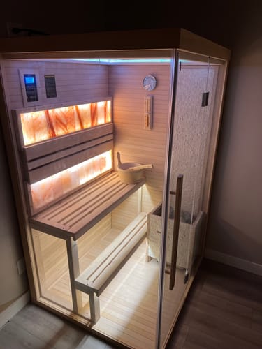 Customer photo review of HOMREST Steam Sauna 2-3 Person with Abysm Light, 7-Color Therapeutic Lamp