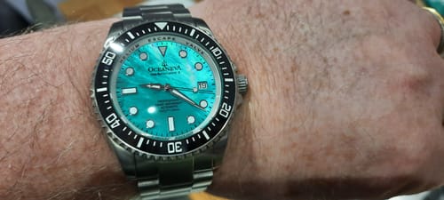 Customer photo review of Oceaneva Men's Deep Marine Explorer II 1250M Pro Diver Watch Aquamarine Mother of Pearl Dial