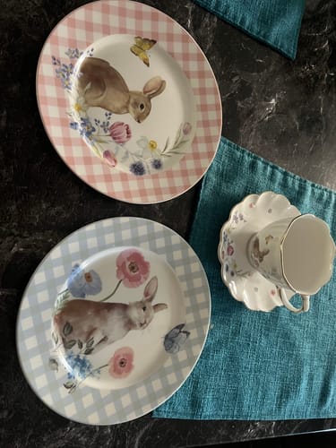Customer photo review of Meadow Bunny Pink Gingham Fine Porcelain Dessert Plate
