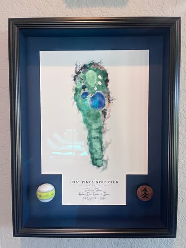 Customer photo review of Custom Golf Artwork – Personalised Print of Any Golf Course and Hole (A3 Size)