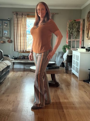 Customer photo review of Judy Blue Mid-Rise Stretch Striped Flare Jeans