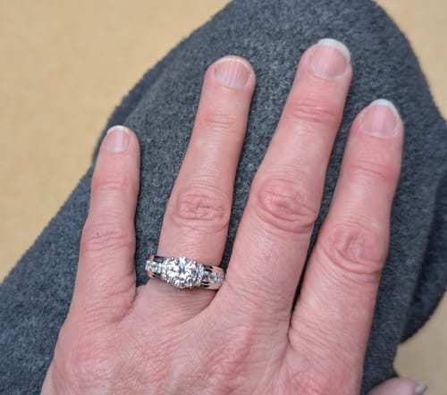 Customer photo review of Moissanite With Channel Set Sapphire Accents Engagement Ring