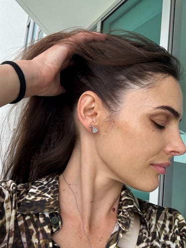 Customer photo review of Nyxa White Gold Plated Moissanite Heart Cut Earrings