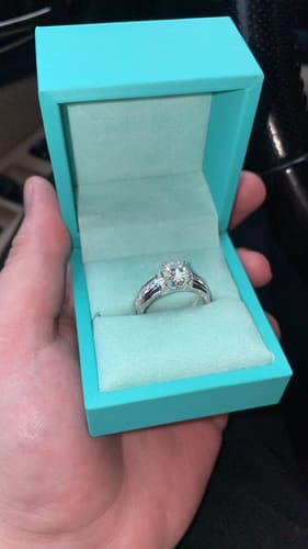 Customer photo review of Moissanite With Channel Set Sapphire Accents Engagement Ring