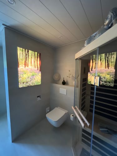 Customer photo review of Wechselmotiv | Blühender Wald bei Sonnenaufgang | Hochformat