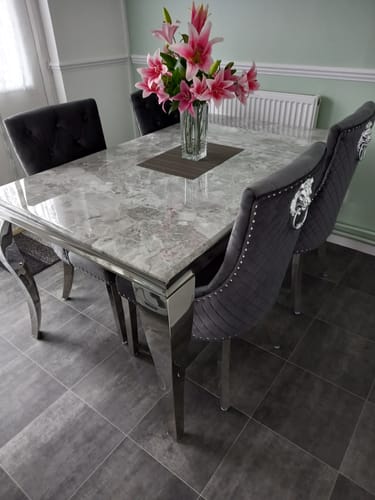 Customer photo review of Vienna Marble Dining Table With Bently Knocker Chairs lion