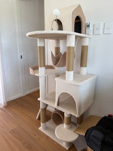 Customer photo review of Ona's Cottage Multi-Tier Cat Tree with Cat Scratching Posts