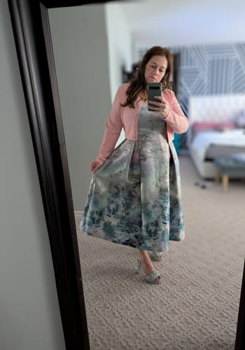 Customer photo review of Watercolour Midi Dress by ML Monique Lhuillier - RENTAL