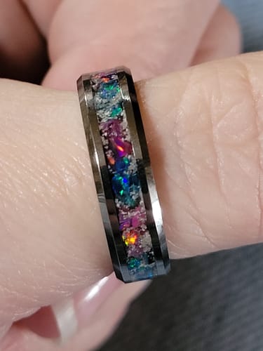 Customer photo review of Tungsten Opal Ring with Cremation Ashes
