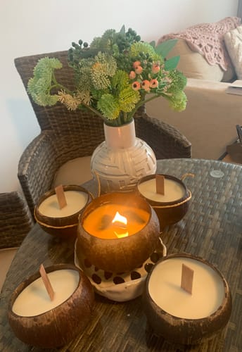 Customer photo review of Black Tourmaline Crystal Coconut Candle (Protection)