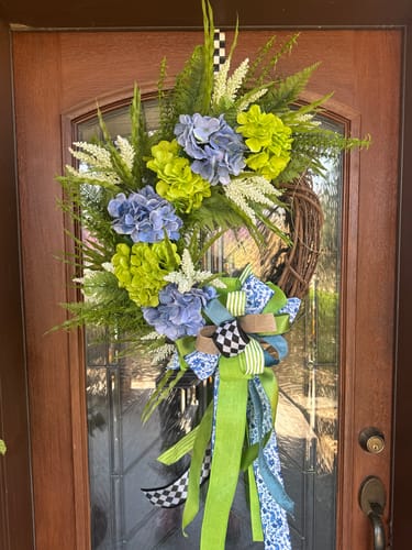Customer photo review of 18" Hydrangea Floral Wreath - Blue/Green
