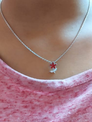 Customer photo review of Silver Red Flower Kids Pendant With Link Chain