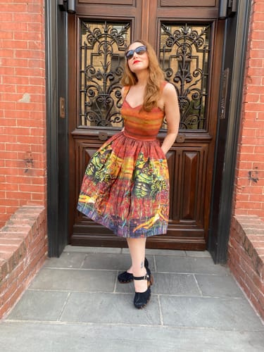 Customer photo review of Universal Monsters: Creature from the Black Lagoon Vintage Movie Poster Dress and Matching Bolero in Rust