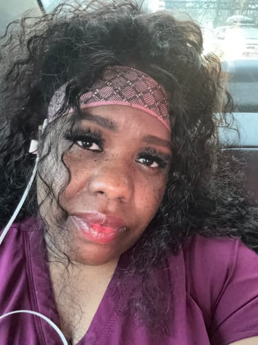 Customer photo review of CurlyMe 360 Lace Fit Wear Go Pre-Bleached Water Wave Human Hair Glueless Wig Pre-Plucked