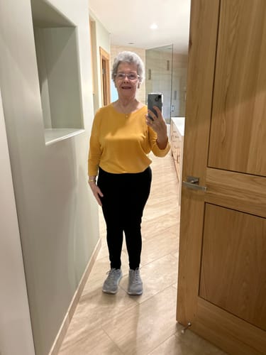 Customer photo review of Jenny 3/4 Sleeve Crew Neck - Marigold