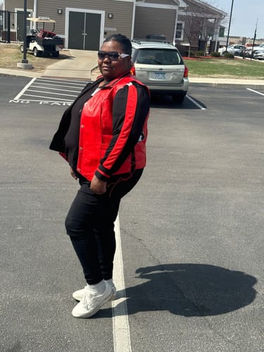 Customer photo review of HL14501RED Red Leather Vest - Women motorcycle Club
