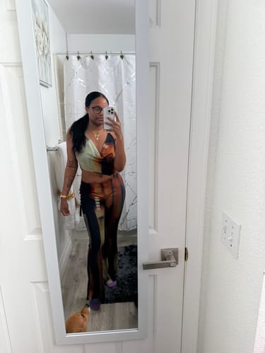 Customer photo review of Good 4 U Print Mesh Cowl Neck Jumpsuit