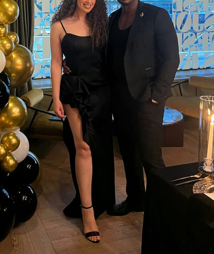 Customer photo review of Jagger Gown by Bariano - RENTAL