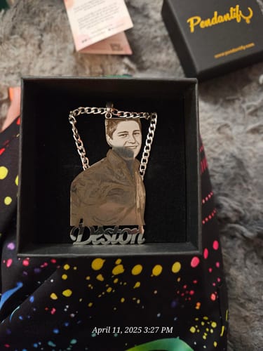 Customer photo review of Custom Photo Engraved Pendant Necklace