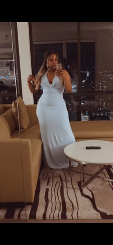 Customer photo review of Smooth Halter Cowl Maxi Dress