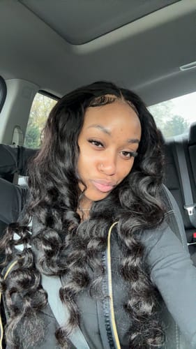 Customer photo review of CurlyMe Loose Deep Virgin Human Hair 4 Bundles with 13x4 Frontal Natural Black