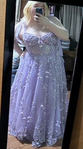 Customer photo review of V Neck Corset 3D Floral Beaded Dress with Removable Tie Straps