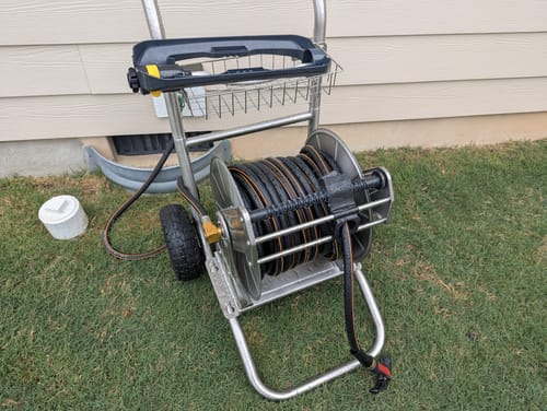 Customer photo review of Garden Hose Reel Cart-2 Wheels-Stainless Steel-Heavy Duty