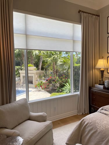 Customer photo review of SmartWings Motorized Light Filtering Roller Shades 70% Blackout Essential