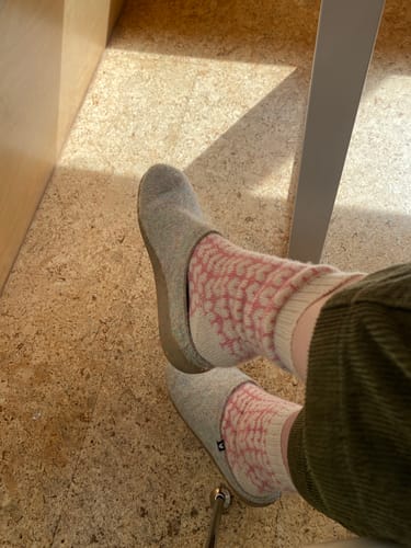 Customer photo review of Ivory Pink Hearts Cashmere Bed Socks
