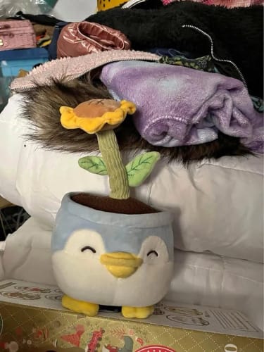 Customer photo review of Leering Cat Breathing Musical Plush Toy