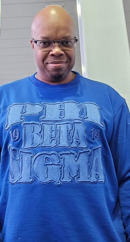 Customer photo review of Phi Beta Sigma Blue on Blue Crewneck Sweater