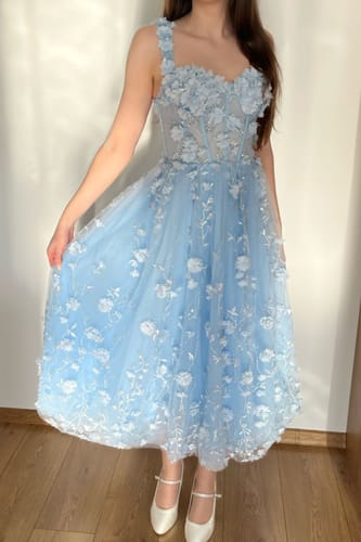 Customer photo review of Corset 3D Floral Sky Blue Midi Dress