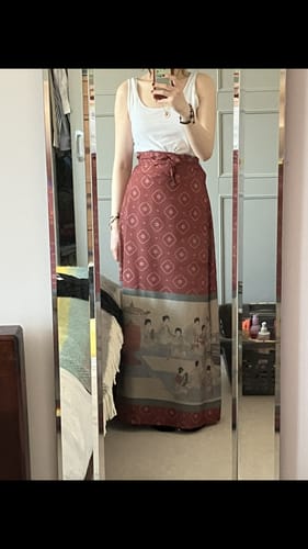 Customer photo review of Gen Gu 亘古 Eternity New Chinese Style Printed Painting Wrap Skirt & Cotton Linen Tank Top Set