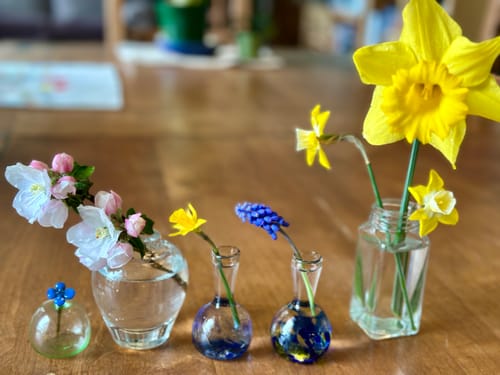Customer photo review of 'Mom's Little Dandelion Vase' Artisan Bud Vase - Blueberry Lime