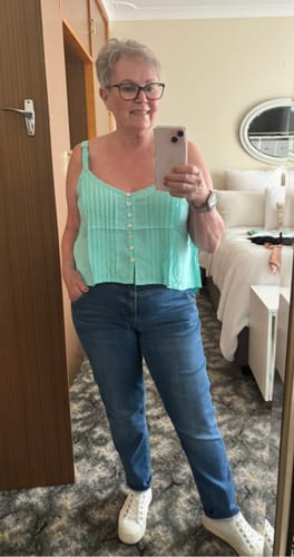 Sheryl R. review of PRE_ORDER Santorini Singlet CROPPED | Turquoise image 1 out of 1